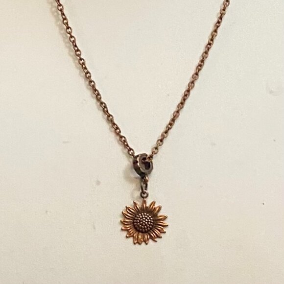 Delicate Copper fine chain necklace #2 with sunflower charm NEW - Picture 1 of 6